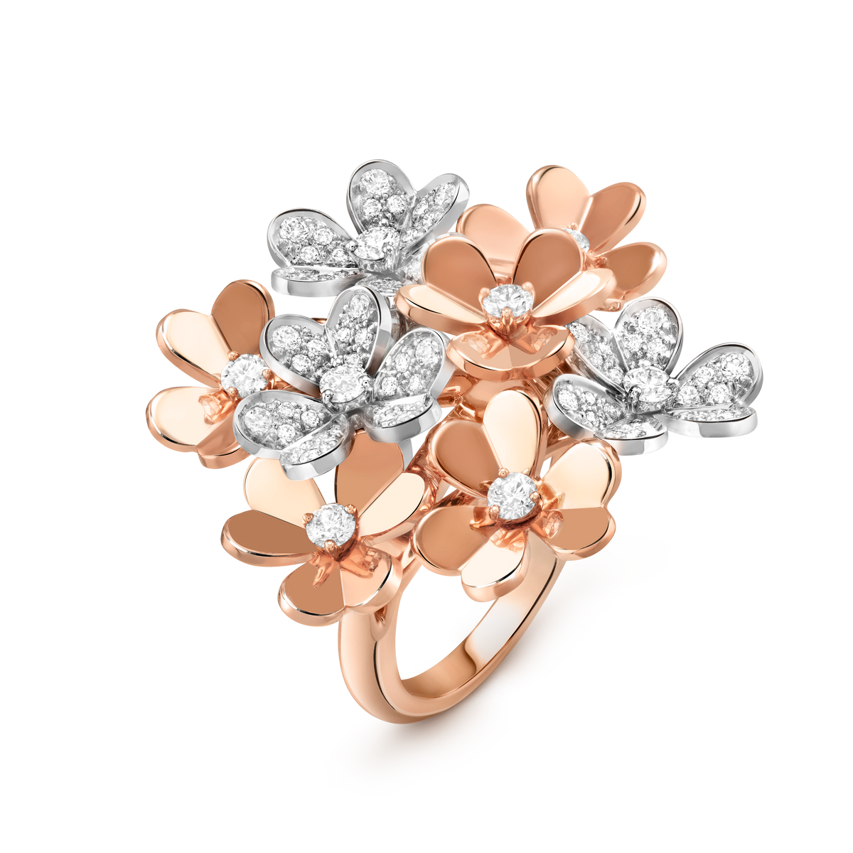 Van Cleef & Arpels Frivole 8 Flowers Diamond Ring 18K Rose & White Gold