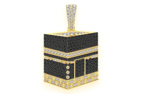 Pendentif diamant Kaaba noir et blanc 2,60 ct en or massif 14 carats