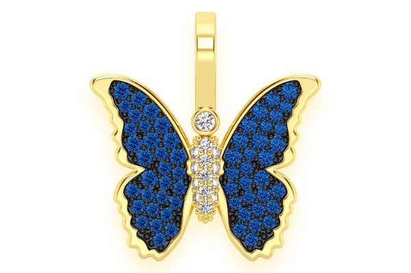 0.50ct Diamond Butterfly Sapphire Pendant 14K Solid Gold