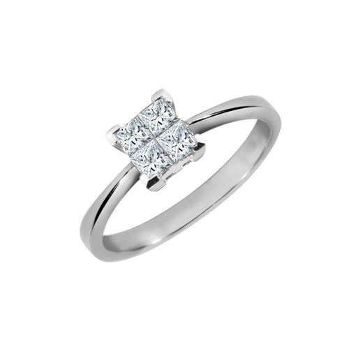 18R377-100-V | 18ct White 1.00ct 4 x P.cut Diamond Ring