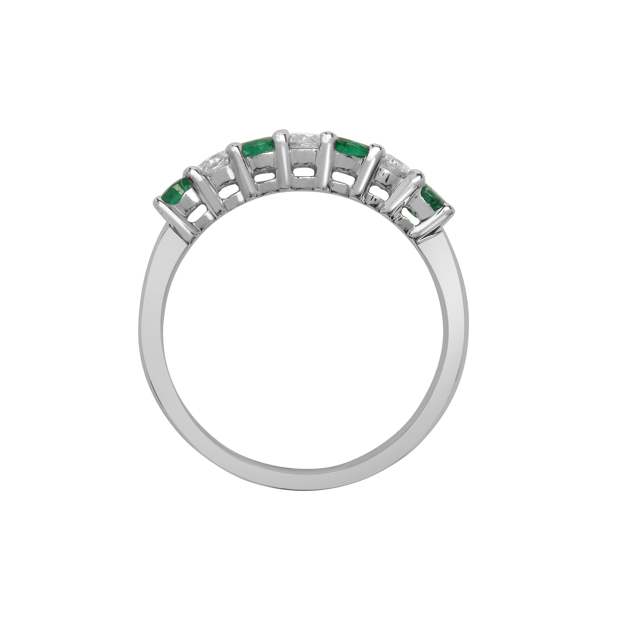 0.24ct Diamond & 0.28ct Emerald Claw Set Half Eternity Ring 18K White Gold