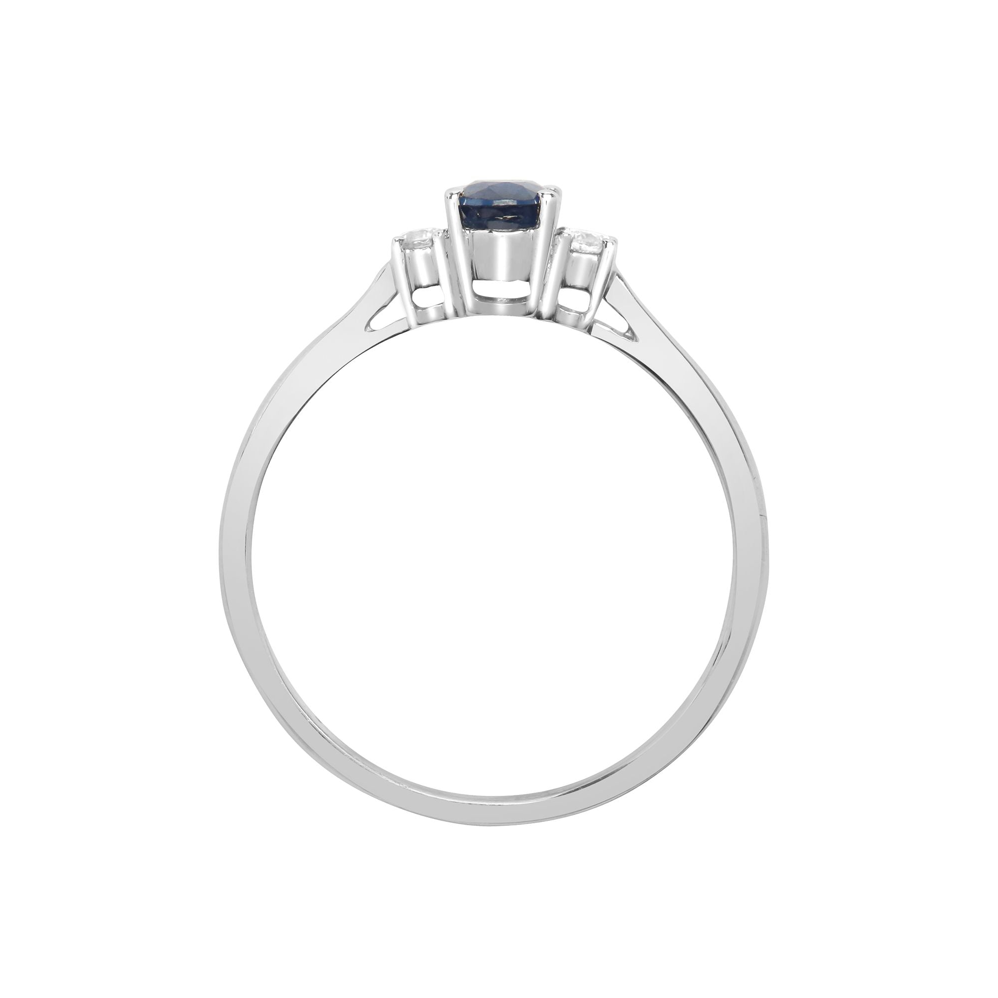 0.08ct Diamond & 0.58ct Sapphire 3 Stone Solitaire Ring 18K White Gold
