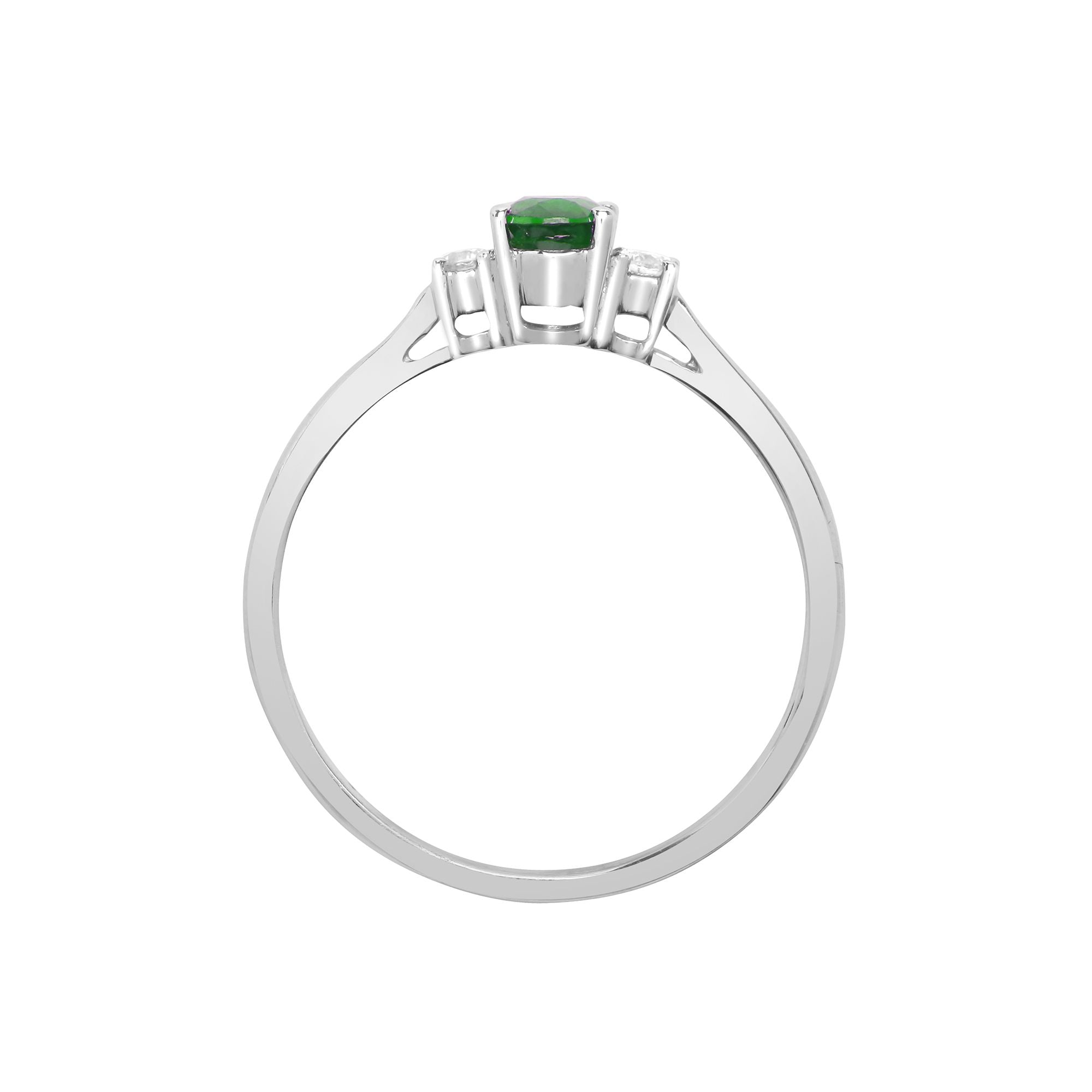 0.08ct Diamond & 0.50ct Emerald 3 Stone Solitaire Ring 18K White Gold