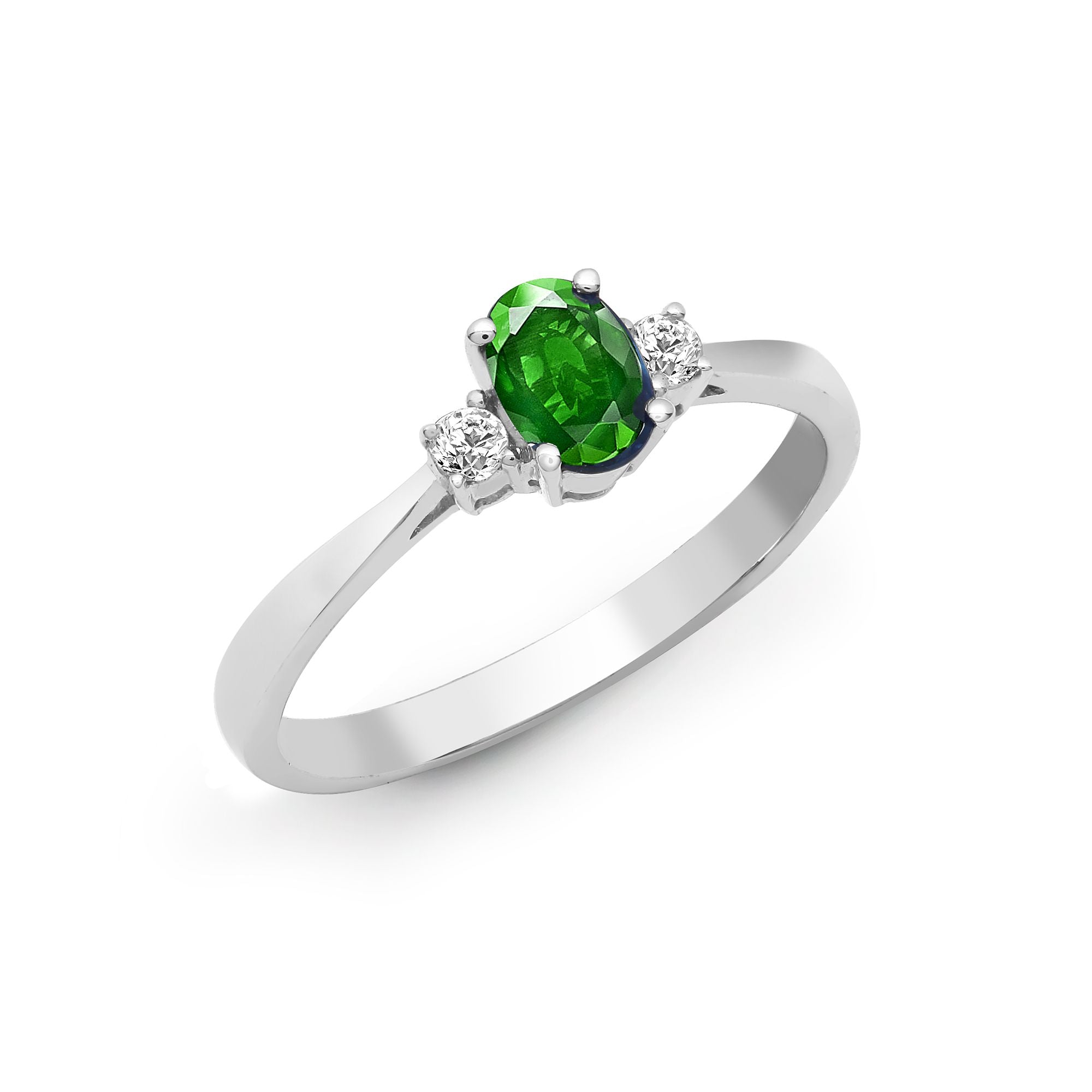 18R631-O | 18ct White Gold Diamond And Emerald And 3 Stone Ring