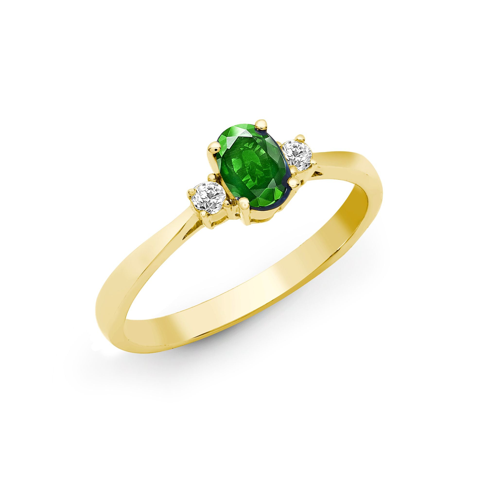 18R632-O | 18ct Yellow Gold Diamond And Emerald And 3 Stone Ring