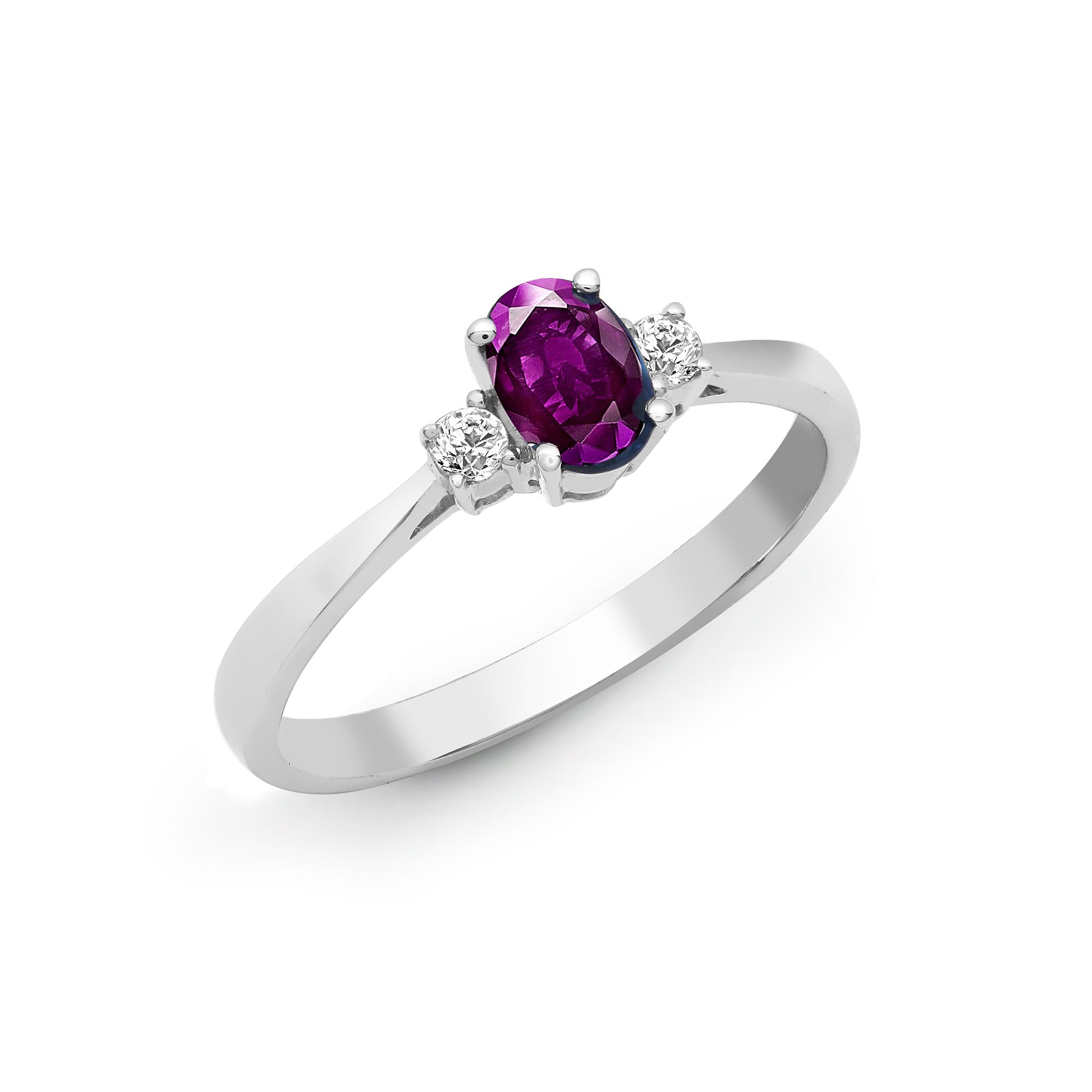 18R633-O | 18ct White Gold Diamond And Amethyst And 3 Stone Ring