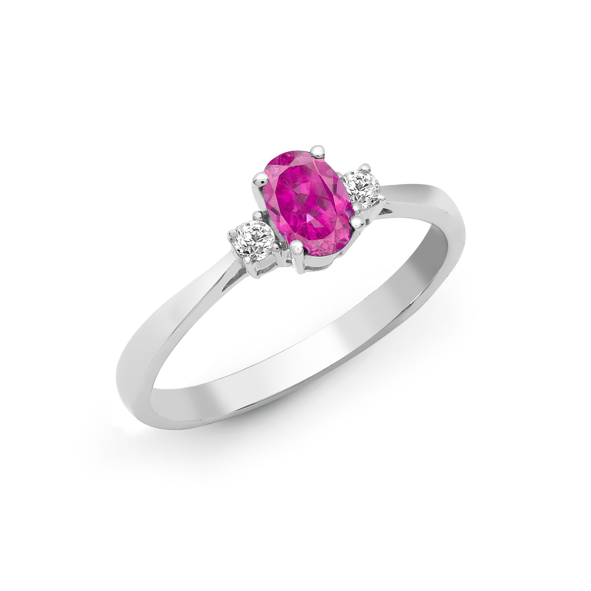 18R635-O | 18ct White Gold Diamond And Pink Sapphire And 3 Stone Ring