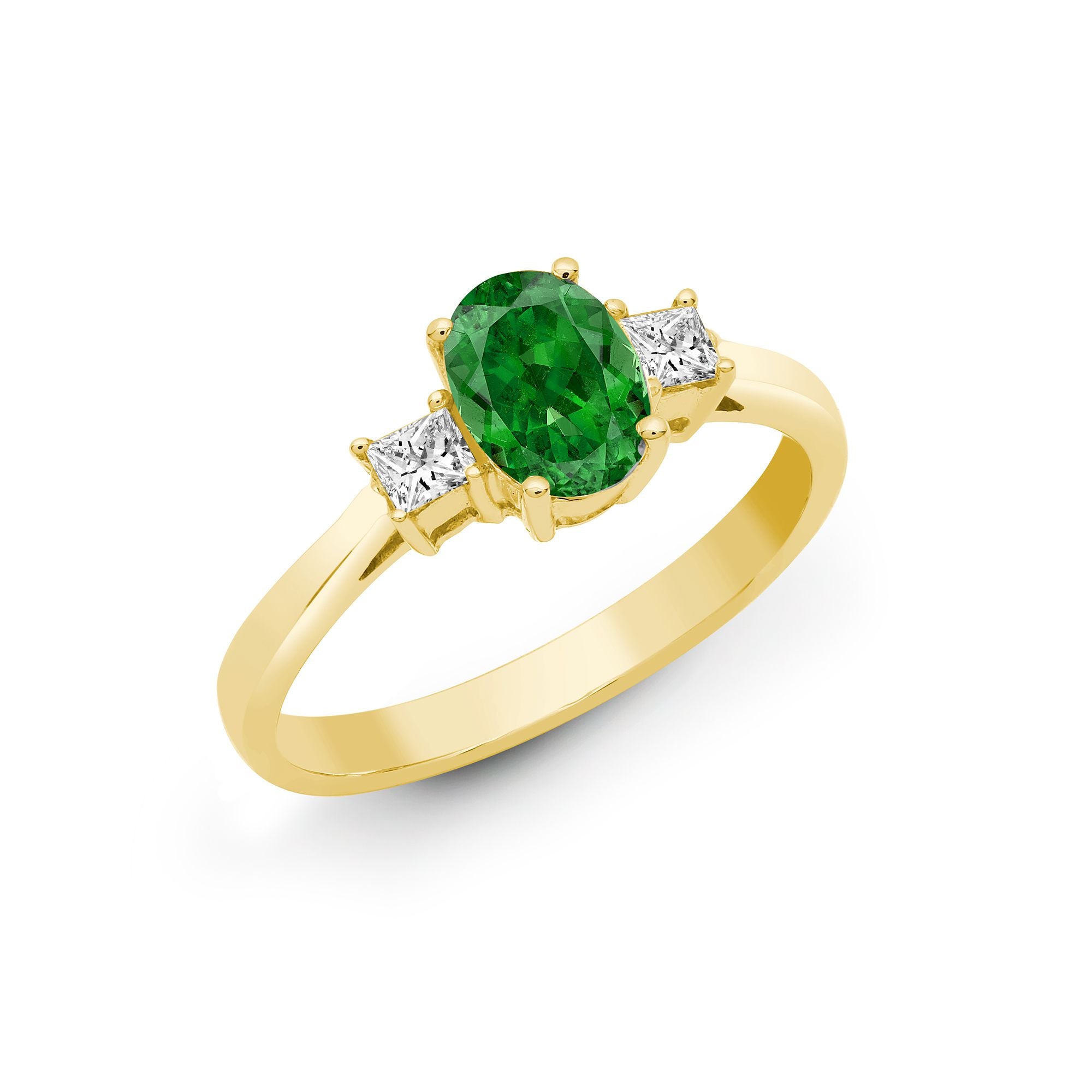 18R641-O | 18ct Yellow Gold Diamond And Emerald And 3 Stone Ring