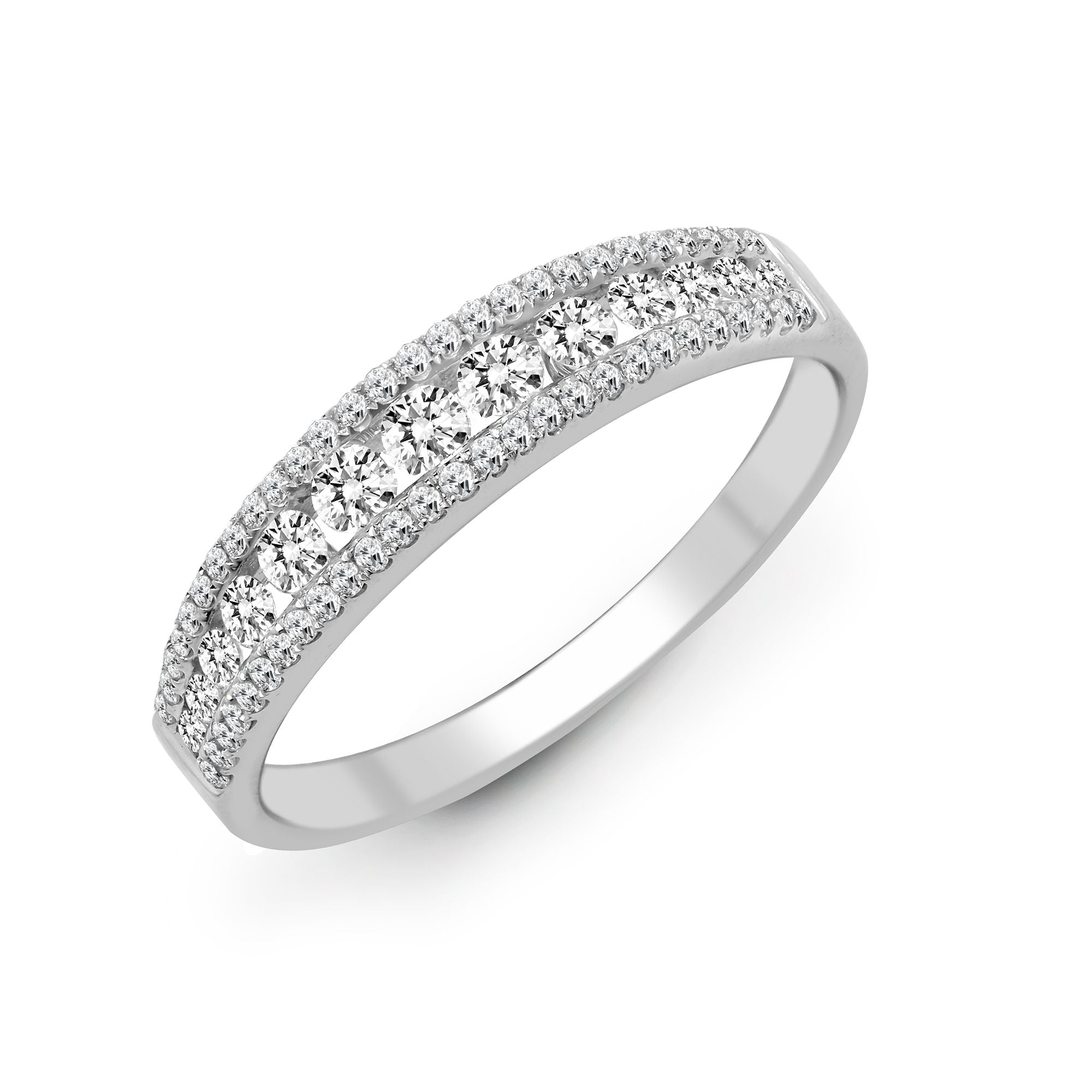 18R757-V | 18ct White 0.47ct Diamond 3 Row ½ ET Ring