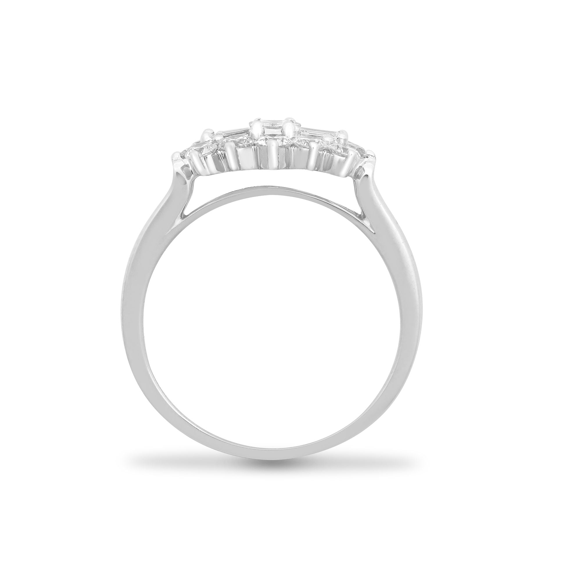 1.00ct Diamond Baguette & Round Boat Ring 18K White Gold