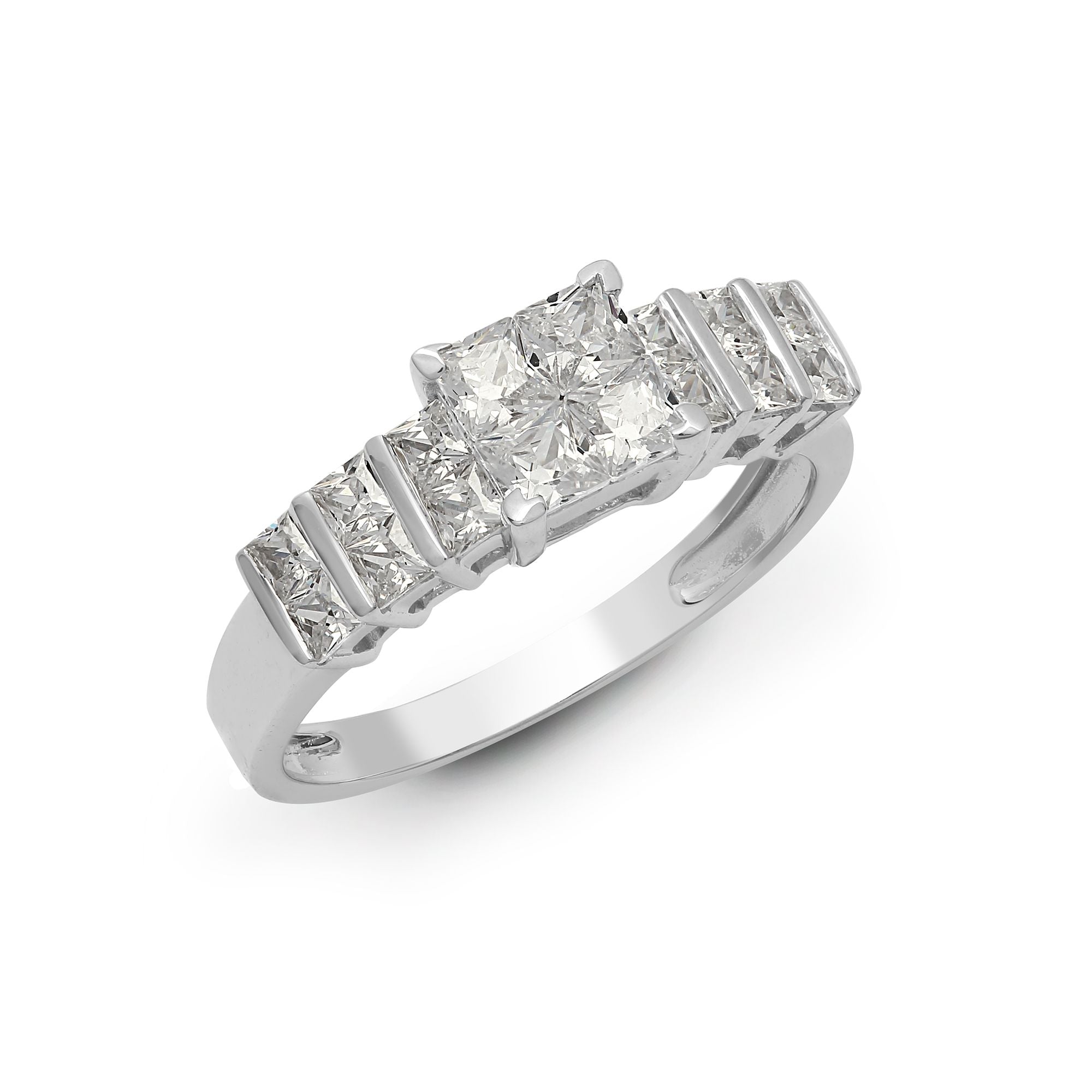 18R921-V | 18ct White 1.18ct Princess Cut Diamond Cluster Ring