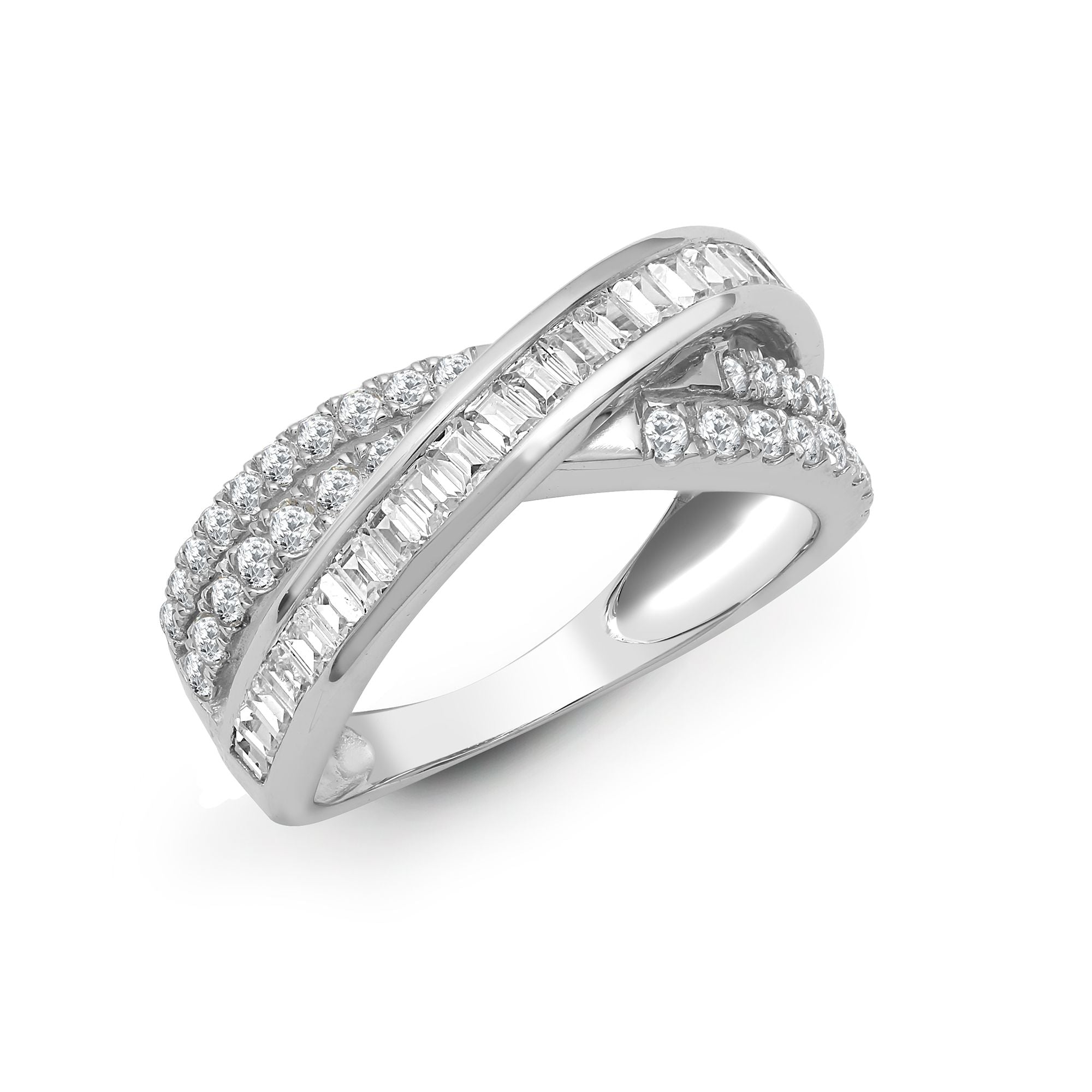18R926-V | 18ct White 1.14ct Round & Baguette Diamond Ring