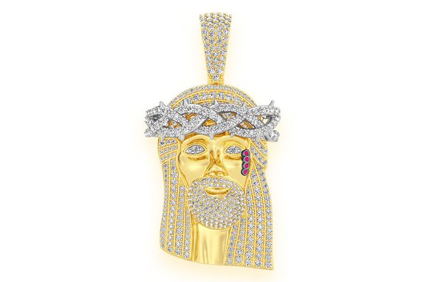 Pendentif diamant Jésus 3,75 ct en or massif 14 carats
