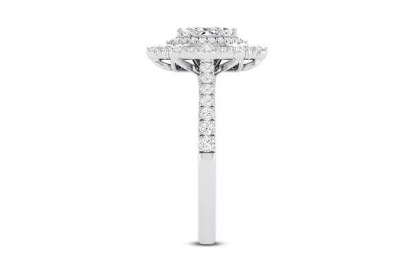 Bague de fiançailles entièrement naturelle avec diamant festonné à double halo Marquise de 1,25 ct, or blanc 14 carats