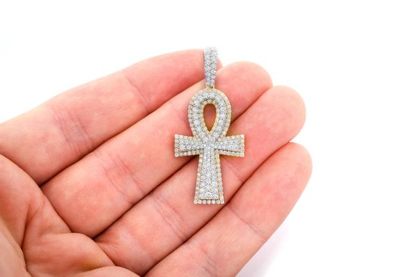 2.10ct Diamond Ankh Double Layer Pendant 14K Solid Gold