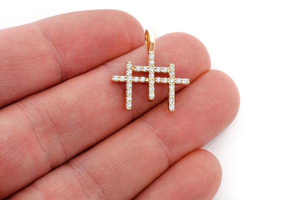 0.45ct Diamond Triple Cross Pendant 14K Solid Gold