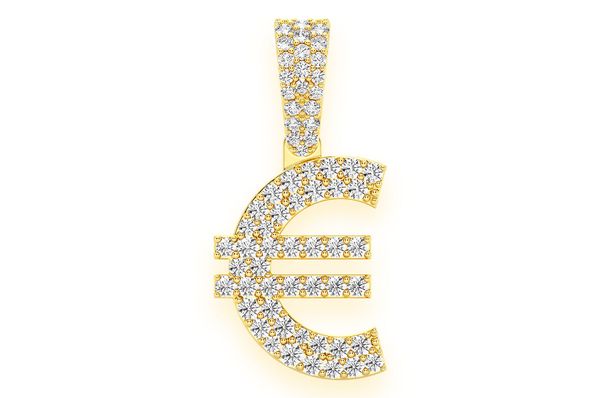 Symbole monétaire de l'euro Pendentif diamant 0,45 ct en or massif 14 carats