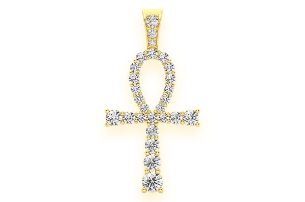 2.25ct Diamond Solitaire Ankh Egyptian Pendant 14K Solid Gold