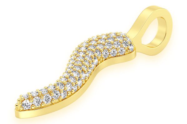 0.30ct Diamond Italian Horn Pendant 14K Solid Gold