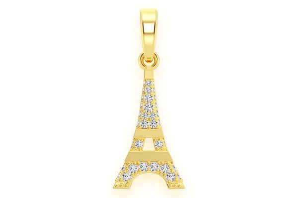 Pendentif Tour Eiffel français 0,33 ct diamant en or massif 14 carats