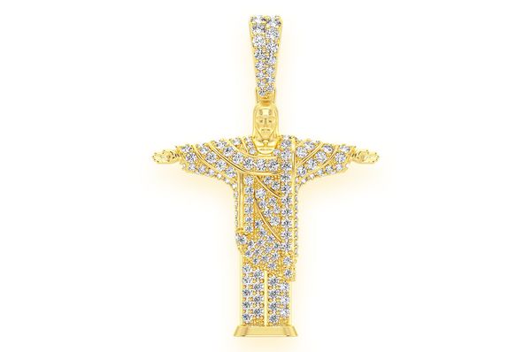 1.10ct Diamond Brazil Jesus Christ The Redeemer Pendant 14K Solid Gold