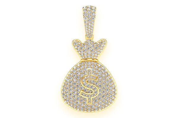 Money Bag Pendentif diamant 3,33 ct en or massif 14 carats