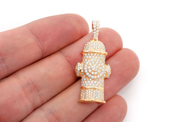 2.00ct Diamond Fire Hydrant Water Pendant 14K Solid Gold