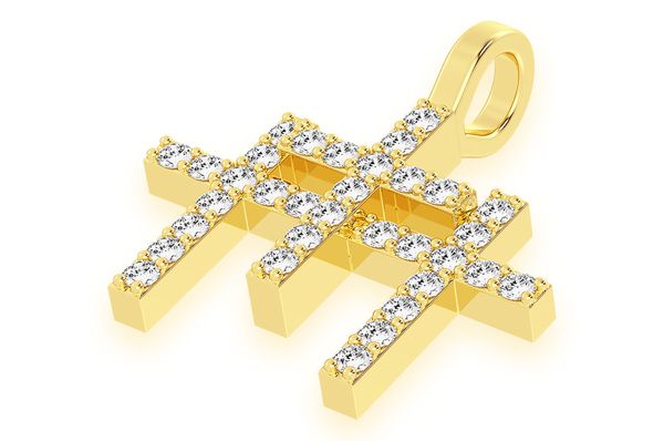 0.45ct Diamond Triple Cross Pendant 14K Solid Gold