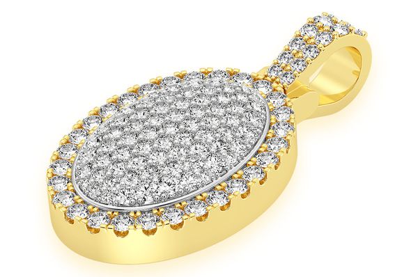 Almohada ovalada de doble capa con colgante de diamantes de 2,50 ct en oro macizo de 14 quilates