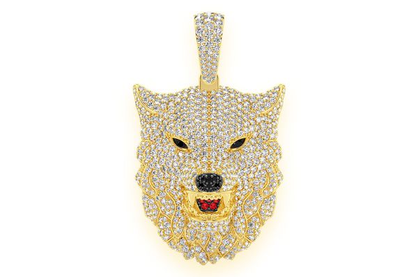 4.75ct Diamond Wolf Head Pendant 14K Solid Gold