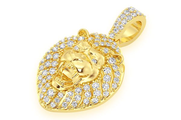 0.50ct Diamond Lion Head Pendant 14K Solid Gold