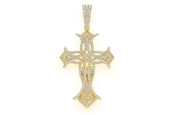 Pendentif en diamant avec croix en filigrane de 3,00 ct, or massif 14 carats