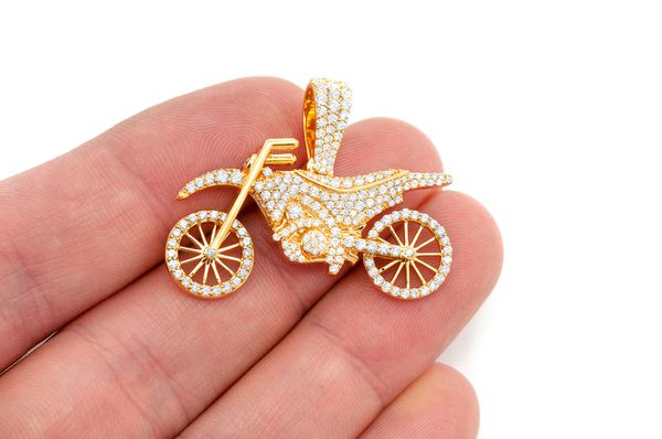 1.75ct Diamond Dirt Bike Pendant 14K Solid Gold