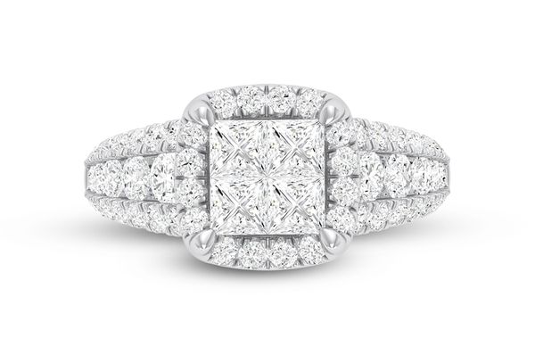 2.00ct Diamond Princess Cut Quad Halo All Natural Engagement Ring 14K White Gold