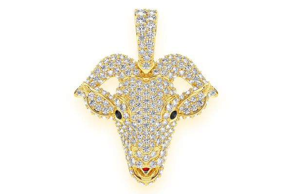 Pendentif tête de chèvre 2,50 ct diamant en or massif 14 carats