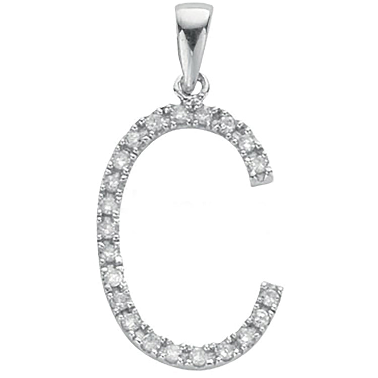 9ct White Gold 0.17ct Diamond C Letter Pendant