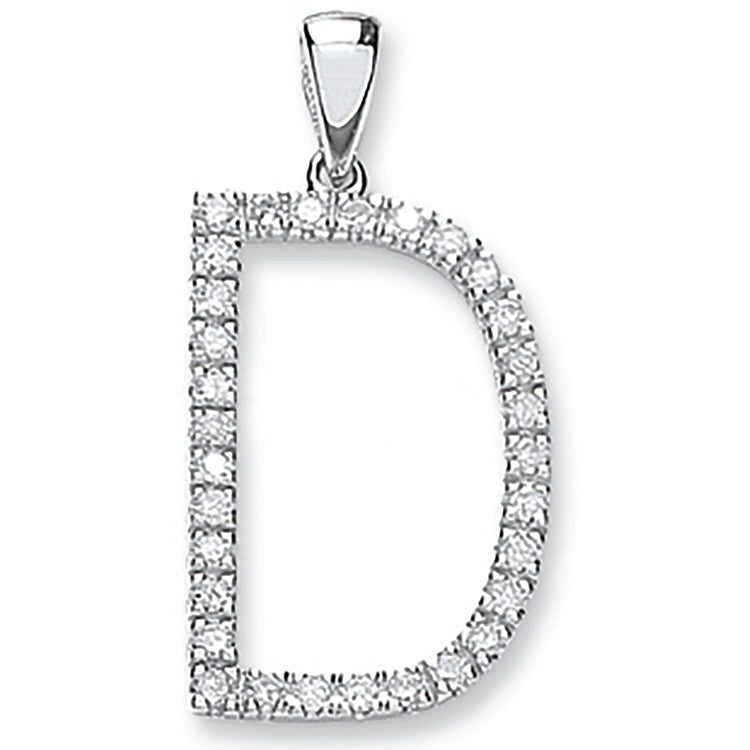 9ct White Gold 0.21ct Diamond D Letter Pendant