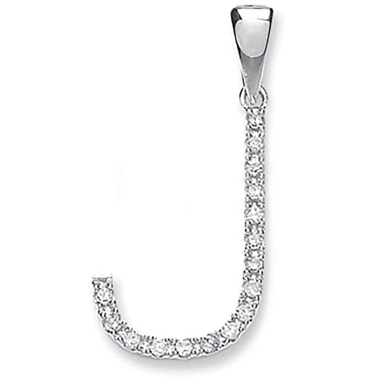 9ct White Gold 0.13ct Diamond J Letter Pendant