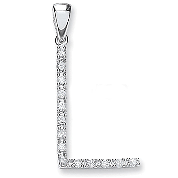 9ct White Gold 0.12ct Diamond L Letter Pendant