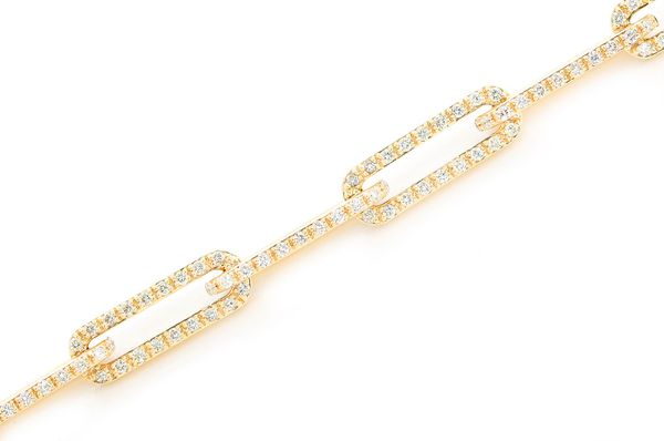 3.25ct Diamond 1 Row Elongated Rolo Link Bracelet 14K Solid Gold