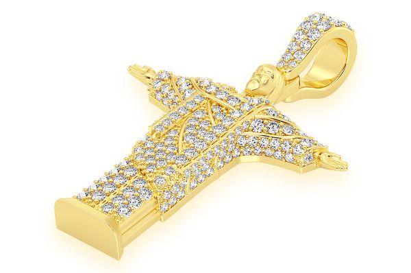 Brésil Jésus-Christ Le Rédempteur Pendentif diamant 1,10 ct en or massif 14 carats
