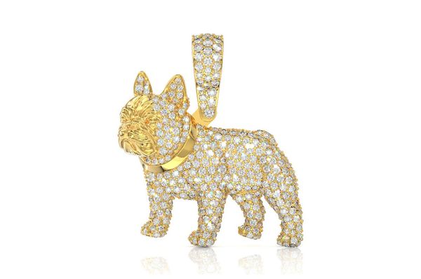 1.50ct Diamond French Bulldog Pendant 14K Solid Gold