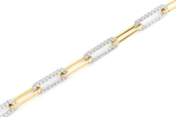 3.25ct Diamond Elongated Rolo Link Bracelet 14K Solid Gold