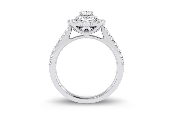 Bague de fiançailles entièrement naturelle avec diamant festonné à double halo Marquise de 1,25 ct, or blanc 14 carats