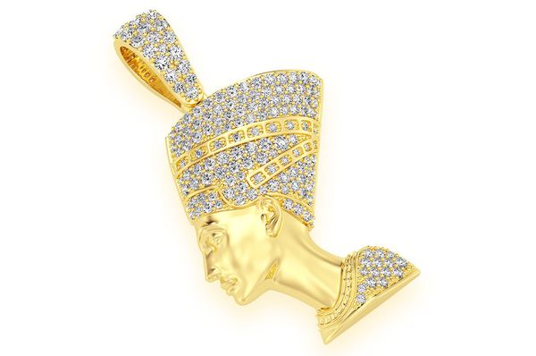 1.50ct Diamond Nefertiti Egyptian Queen Pendant 14K Solid Gold