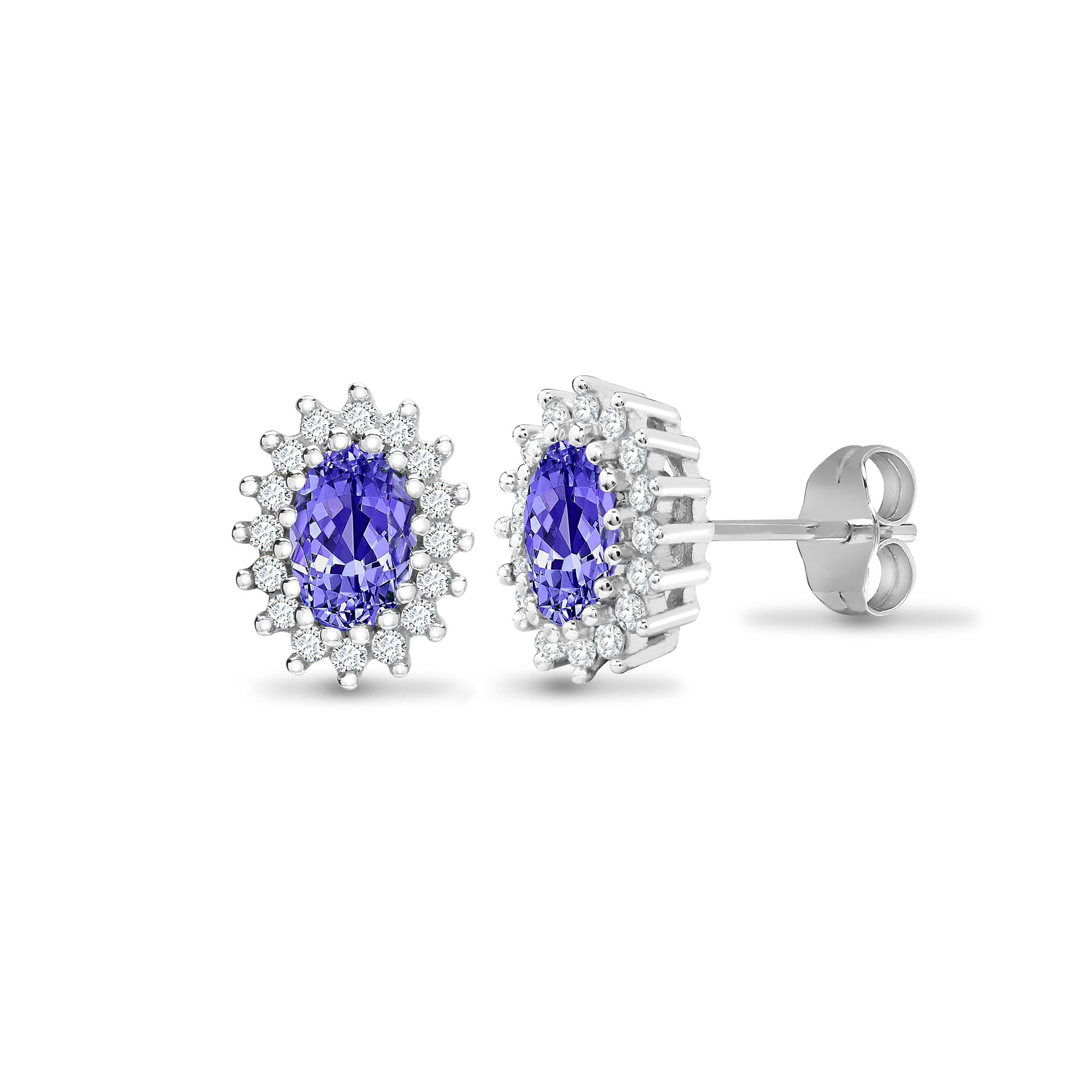 9E112 | 9ct White Gold Diamond And Tanzanite Stud Earring