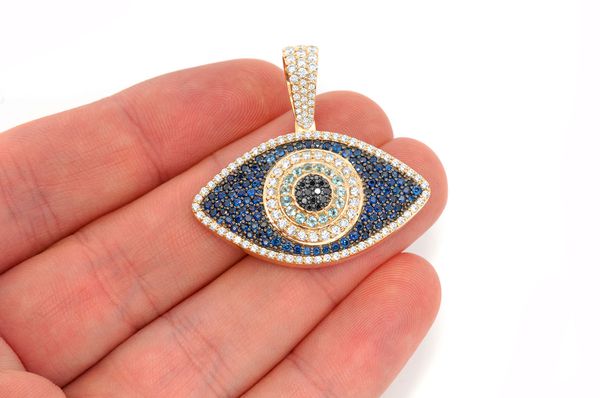 3.50ct Diamond Evil Eye Pendant 14K Solid Gold