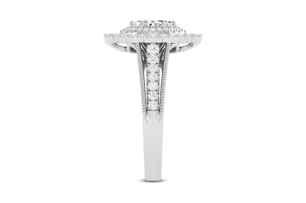 Marquise Double Halo 1.00ct Diamant Bague de Fiançailles Tout Naturel Or Blanc 14K