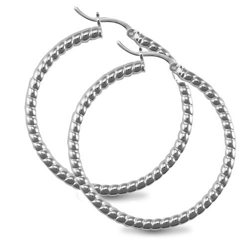 AER012C | 925 Silver Ribbed Hoop Earrings