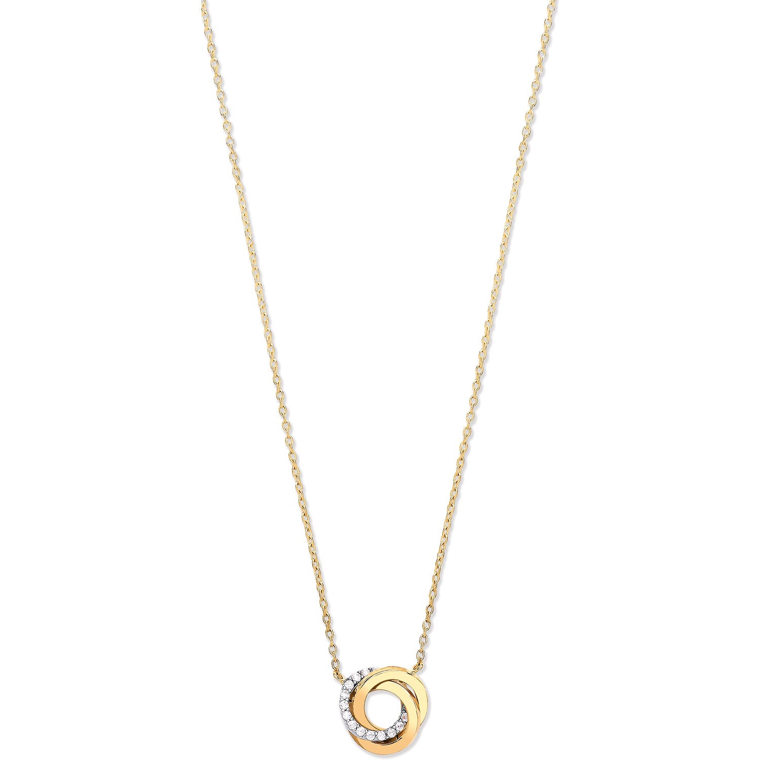 9ct Yellow Gold Entwined 3 Rings Cubic Zirconia Necklace